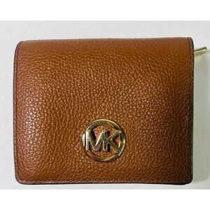 Michael Kors Wallet MK Logo Tan Pebbled Leather Wallet MK Logo Snap Zip Closure